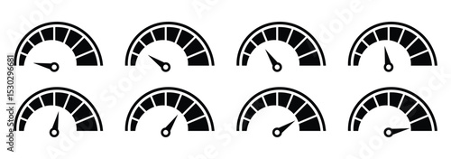 Speedometer icon. Speedometer vector. Tachometer icon. Speedometer indicator icon collection. Speed indicator vector icons. Speedometers icons set. Speed indicator sign. Performance concept. 