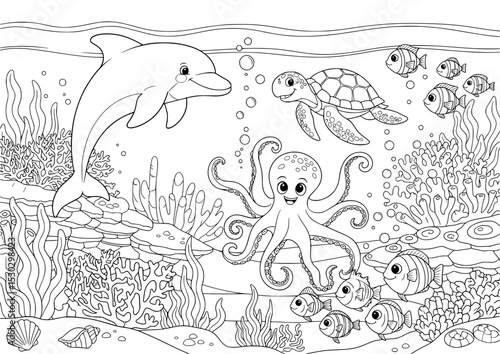 Ocean animals coloring page