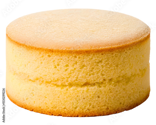 Perfectly baked round sponge cake on display on a transparent background