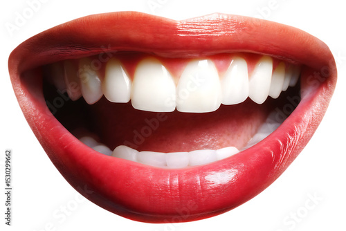 Open mouth red lips white teeth isolated on a white background png ai generated