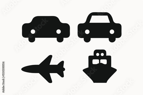 Wallpaper Mural Simple Transportation Icons Car, Airplane, and Ship Silhouettes Torontodigital.ca