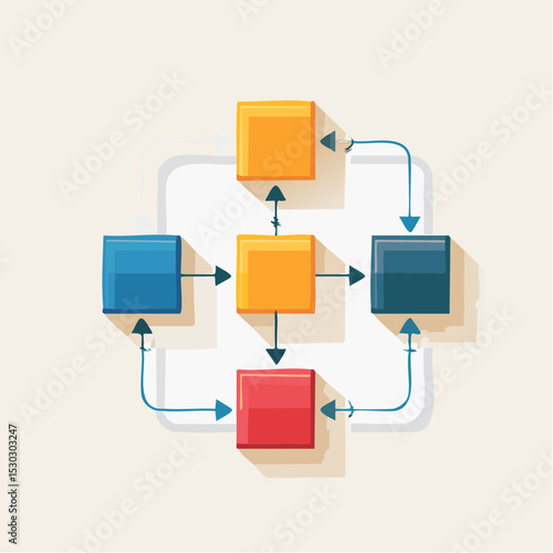 Vector of a flowchart with connected boxes and arrows in a clean and simple layout.