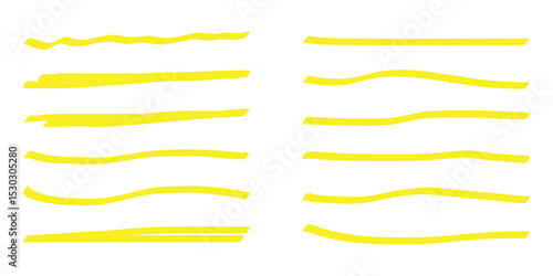 Yellow Hand Drawn Underline set. Yellow underline marker set on white background. Vector illustration. EPS 10