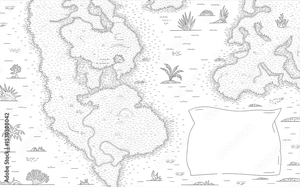 Naklejka premium Fantasy World Map Coloring Page for Creative Cartography and Adventure