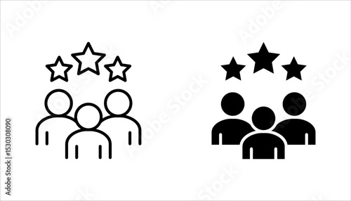 Teamwork success linear icon set. Achievement for group project. Star rating for review. vector illustration on white background