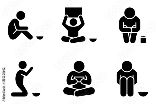 Poverty line icon set. Homless, hunger and poor concept. Vector illustration on white background.