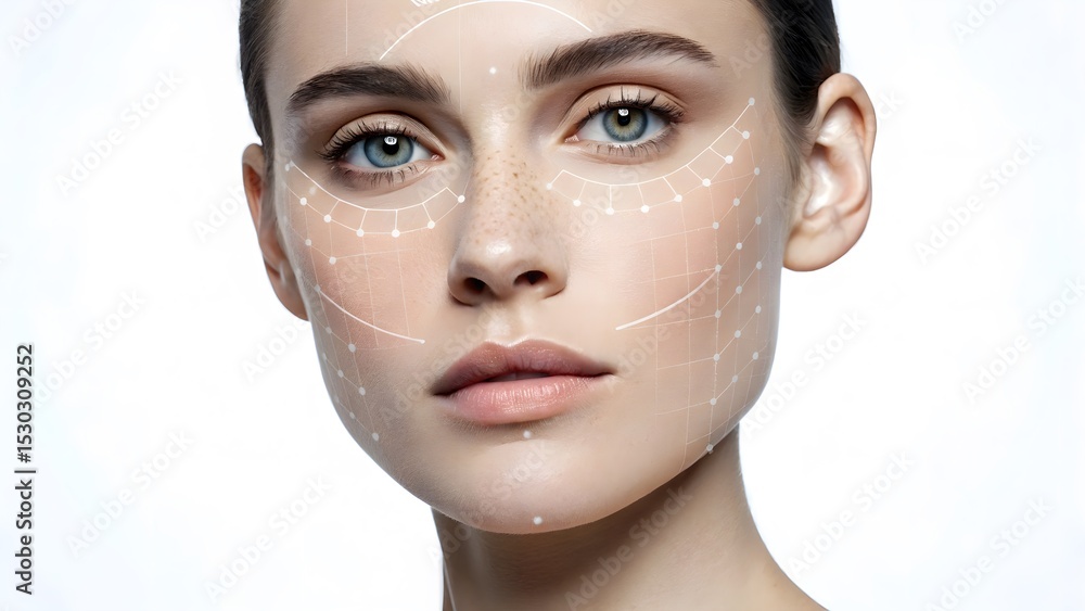 Close‑up of a face integrated with biometric sensors against a clean background—modern tech‑beauty fusion for editorial visuals. Close‑up of a face integrated with biometric sensors against a clean background—modern tech‑beauty fusion for editorial visuals.