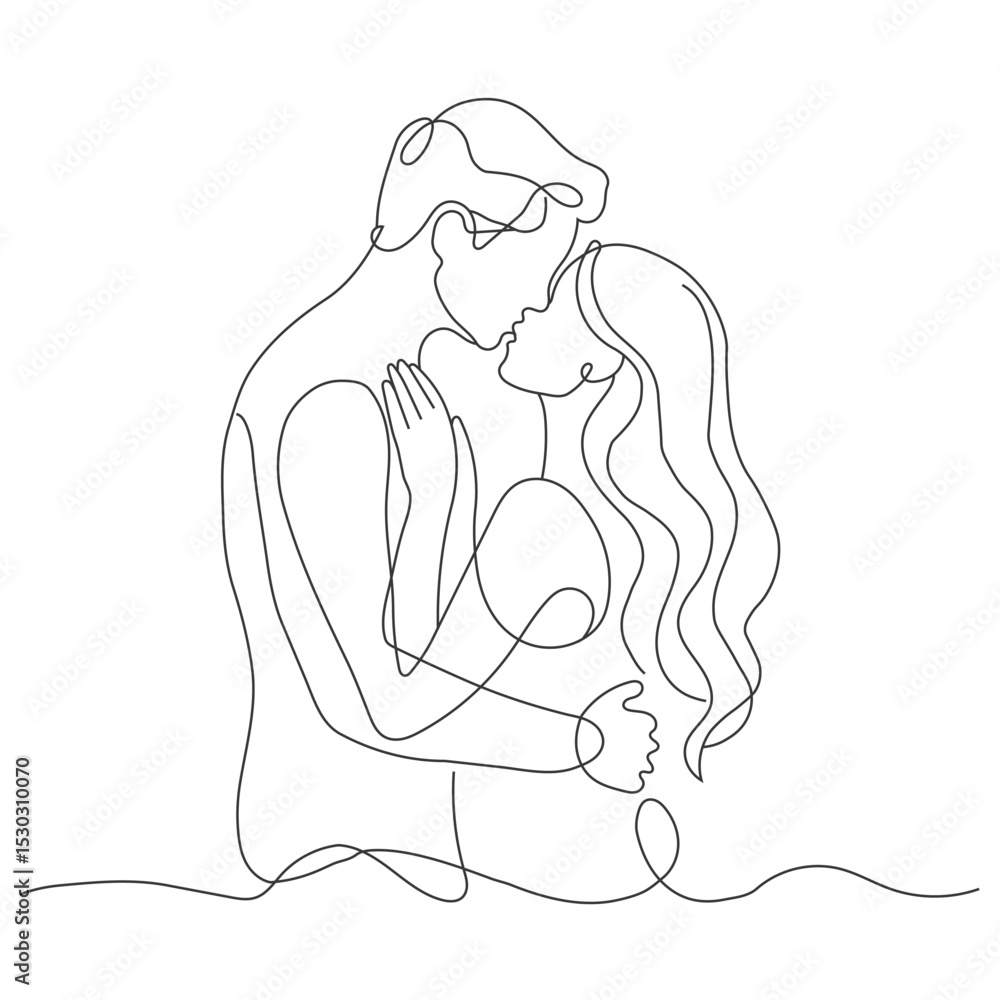 Romantic Couple Hug One Line Drawing Vector Romantic Couple Hug One Line Drawing Vector
