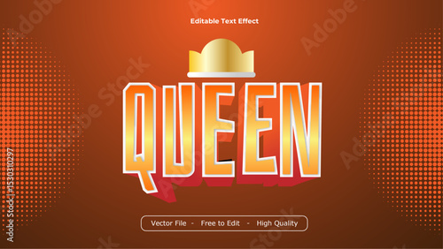 Queen Text Effects Vector Design with Brown Background