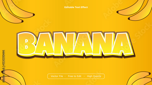 Banana Text Effects Vector Design with Yellow Background
