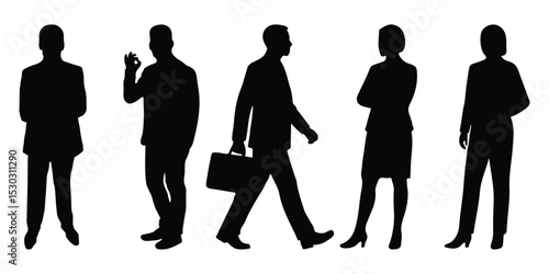 Business people silhouettes. Business professional silhouette collection includes men and women in formal posture standing, walking and arms crossed.