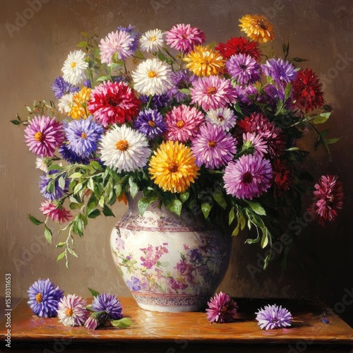 Wallpaper Mural Colorful flowers in a vase, still life painting Torontodigital.ca