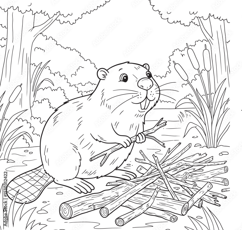 Obraz premium Beaver animals line art and outline coloring pages 