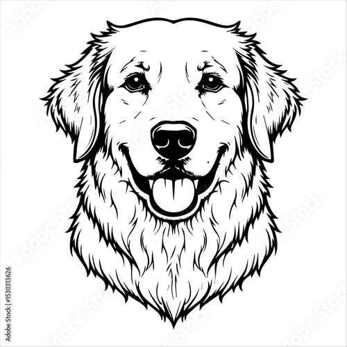 Golden Retriever Face Vector – Detailed Monochrome Art on White Background