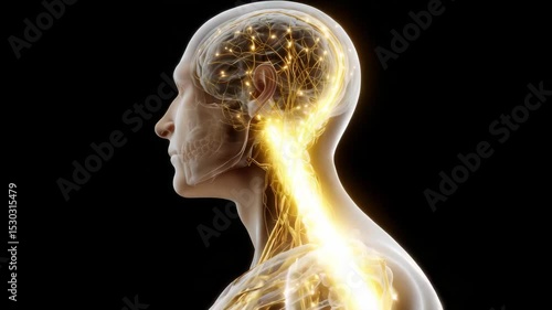 Vagus nerve concept ,Glowing Human Silhouette Showcasing Neural Pathways and Nervous System Anatomy in Biology