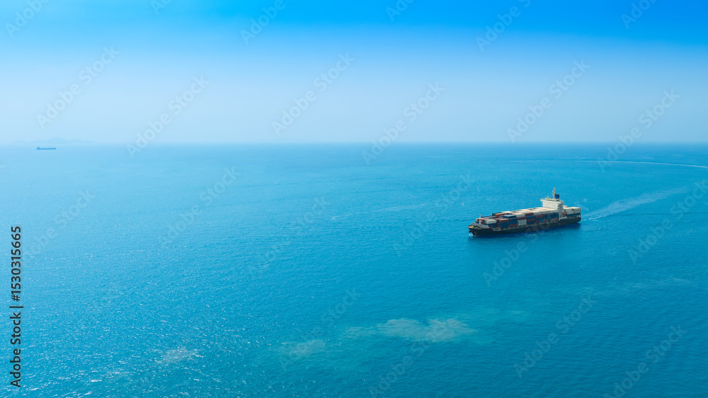 Naklejka premium Aerial view of the freight shipping transport system cargo ship container. international transportation Export-import business, logistics, transportation industry concepts