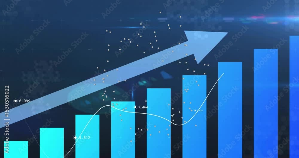 Starting gradient bars rising arrow sliding line graph undulating labels updating for trend display