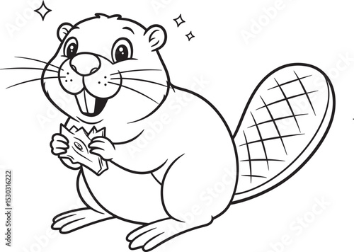 Beaver animals line art and outline coloring pages 