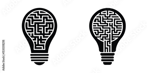 Light Bulb Silhouette With Intricate Maze Inside Silhouette on White Background