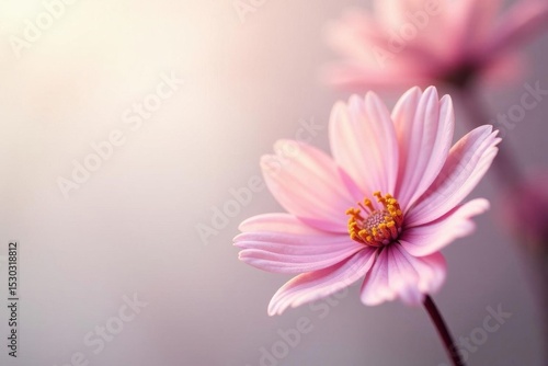 Soft pink flower, blurred center, pristine white, pastel, botanical