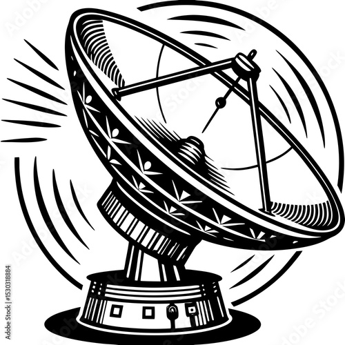 Illustration of a large satellite dish with signal waves