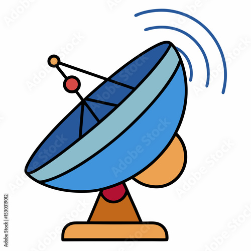 Illustration of a blue satellite dish with signal waves