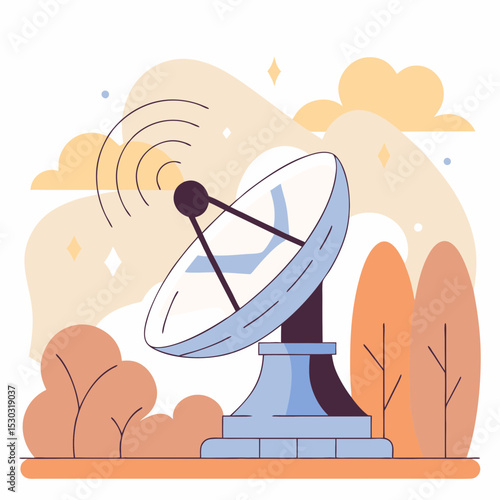 Illustration of a satellite dish with nature background