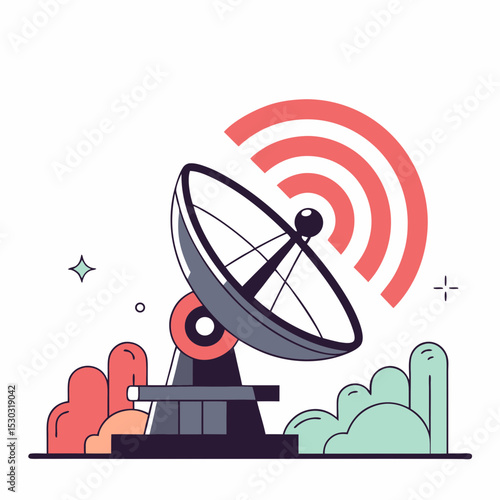 Illustration of a satellite dish with signal waves around