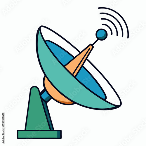 Illustration of a satellite dish with signal waves above