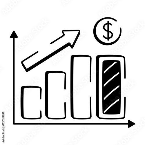 Hand drawn style icon showing rising profit margin