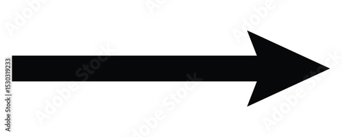 Black horizontal straight long arrow sign. Thin long arrow vector icon. Right thin line, black cursor, horizontal arrow. Vector illustration