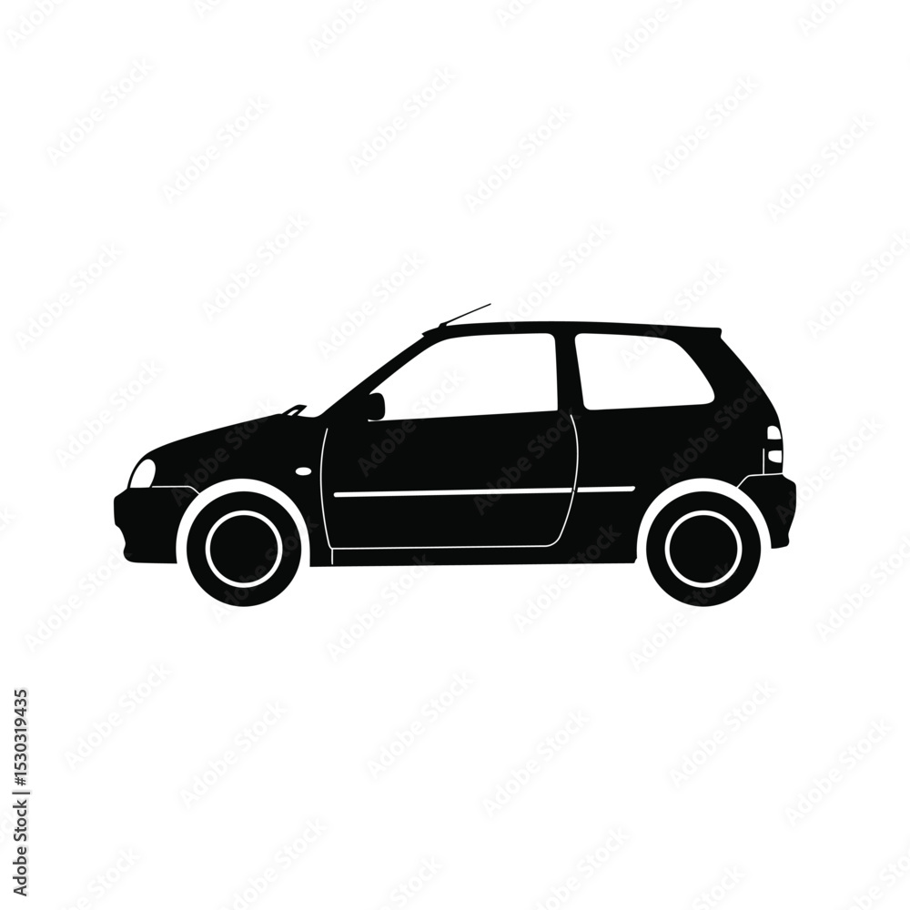Fototapeta premium Black silhouette of a small hatchback car