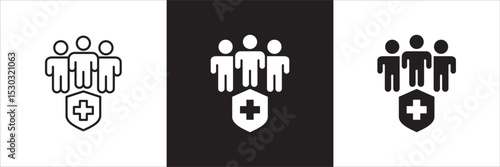 Digital health care icon. Family health insurance symbol. Healthcare icon set. Icon symbol compatible for doctor, clinic, hospital, medical consultation. Vector illustration.