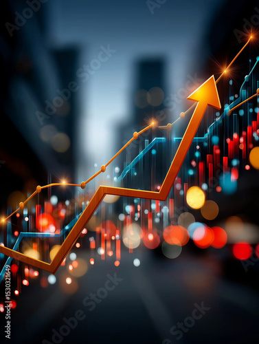 rising chart with bright lights and bokeh—visualizing growth, success, and financial progress, 