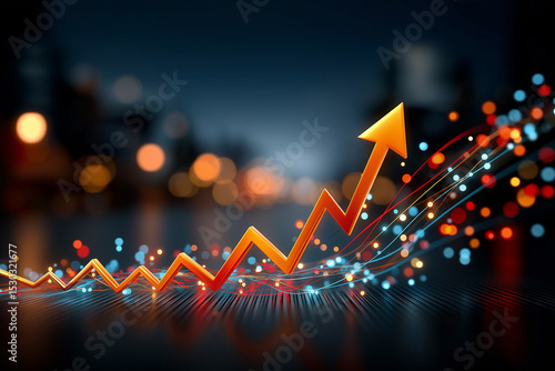 rising chart with bright lights and bokeh—visualizing growth, success, and financial progress, 