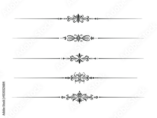 Collection of elegant, ornamental dividers and separators with floral flourishes in black.