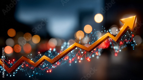 rising chart with bright lights and bokeh—visualizing growth, success, and financial progress, 