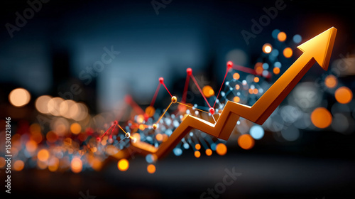 rising chart with bright lights and bokeh—visualizing growth, success, and financial progress, 