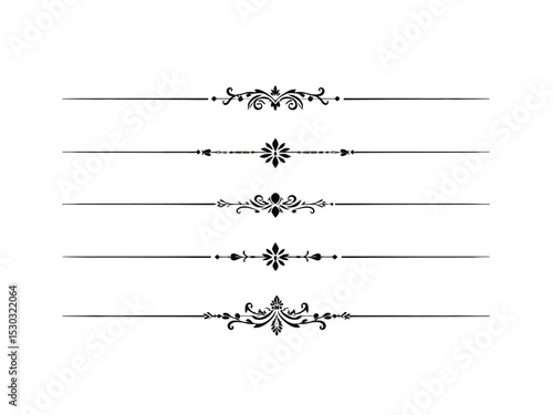 Elegant Black Decorative Dividers and Flourishes Set for Graphic Design and Typography.