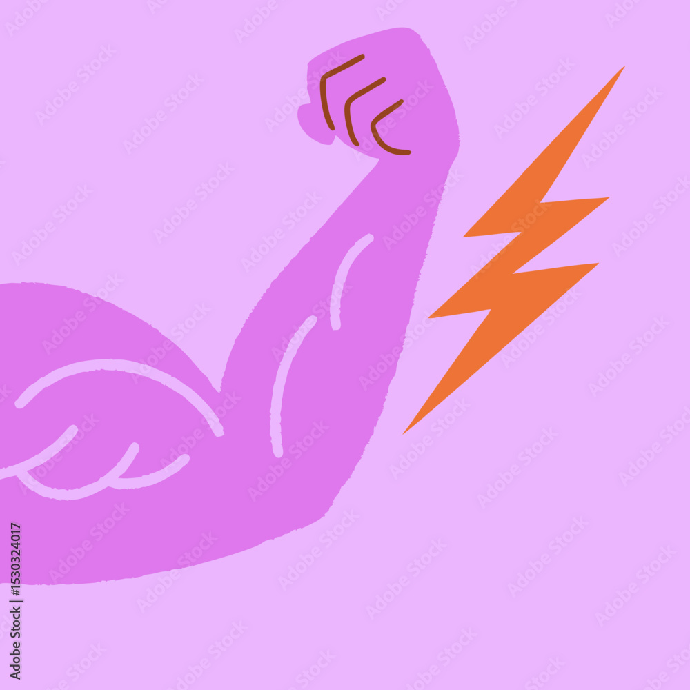 Obraz premium Illustration of a muscular arm with a lightning bolt near