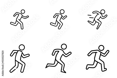 Running Person Silhouette Icons Set for Fitness Apps, Sports Websites, Health Blogs, and Athletic Event Promotions
