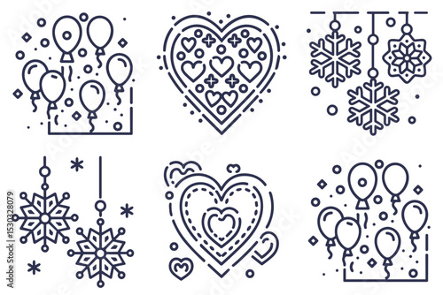 Festive Holiday Decor icon set for greeting cards, invitations, blogs, clipart, websites, and presentations