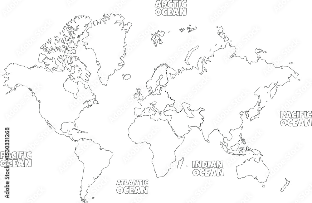 Fototapeta premium Outline World Map with Oceans 