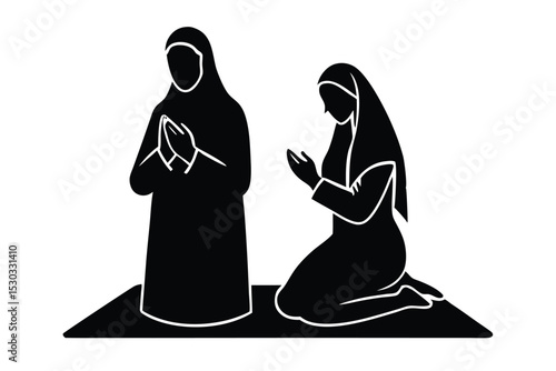 Muslim couple praying dua after tawaf at mecca