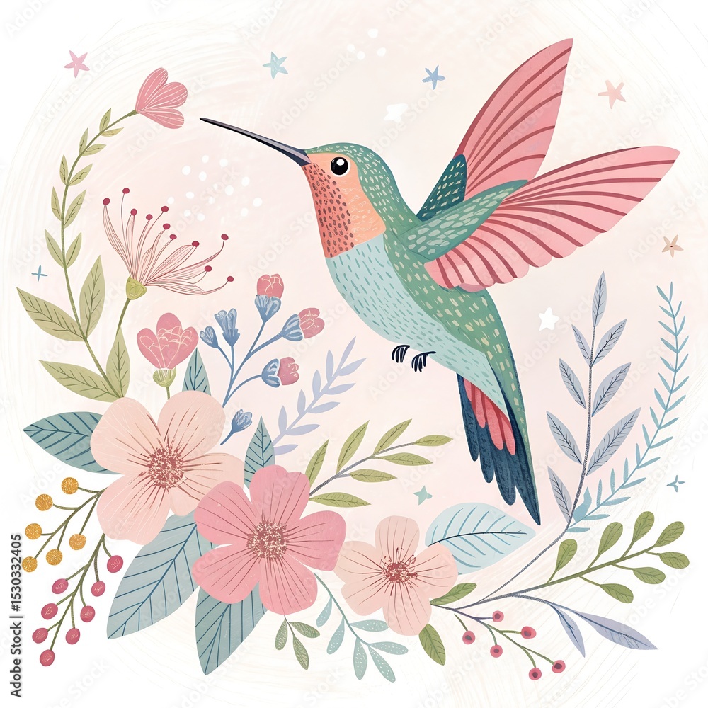 Fototapeta premium charming hummingbird illustration