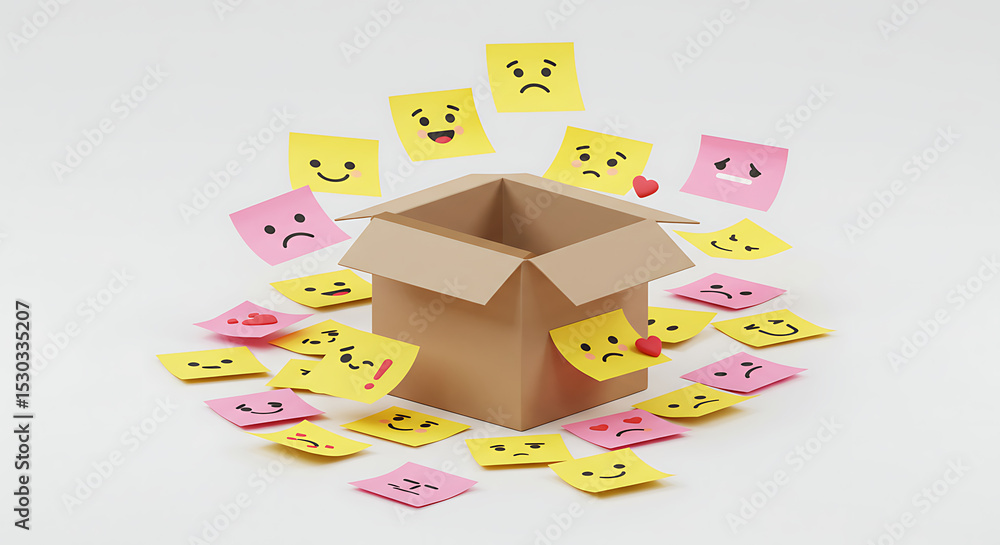 Fototapeta premium Feedback Collection: Box With Sticky Notes Displaying Different Emotions