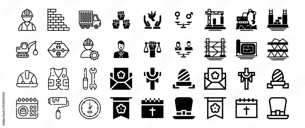 Construction Worker Icons, Justice, Equality, and Easter Symbols Collection Construction Worker Icons, Justice, Equality, and Easter Symbols Collection