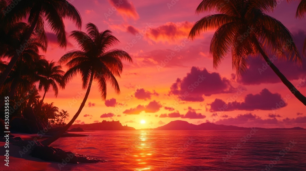 Fiery Tropical Sunset Paradise Fiery Tropical Sunset Paradise