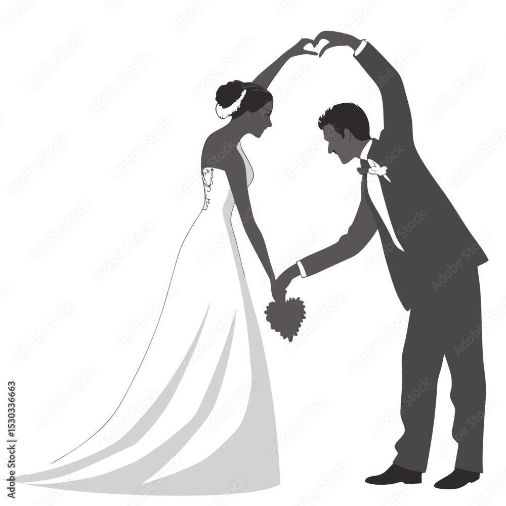 Fototapeta premium A Loving African American Couple on their Wedding Day, Forming a Heart