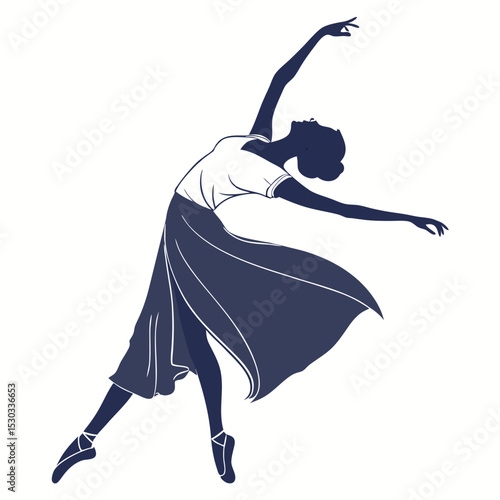 A graceful silhouette of a ballet dancer in a flowing skirt posing